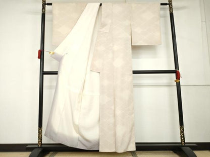 平和屋着物●本塩沢　110亀甲　変わり菱文　正絹　逸品　AABL1074cs