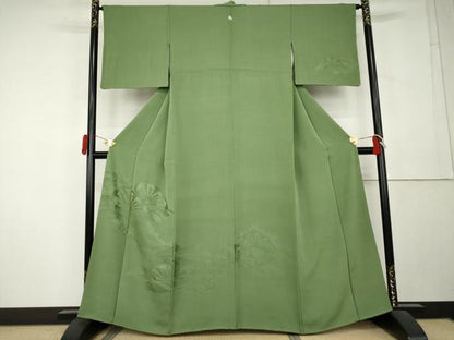 平和屋着物●無地絵羽訪問着　片輪車地紋　柳染色地　正絹　逸品　AABL1076cs