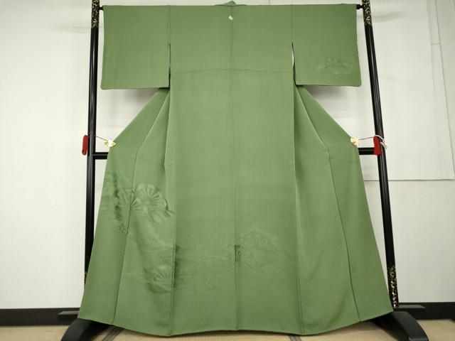 平和屋着物●無地絵羽訪問着　片輪車地紋　柳染色地　正絹　逸品　AABL1076cs