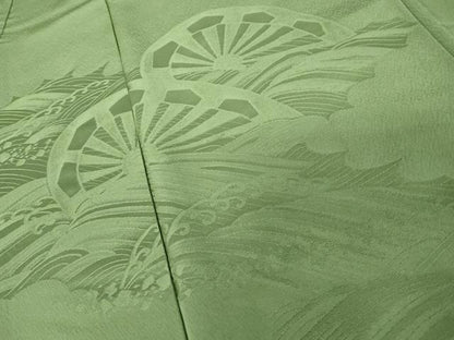 平和屋着物●無地絵羽訪問着　片輪車地紋　柳染色地　正絹　逸品　AABL1076cs