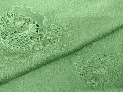 平和屋着物●中国三大刺繍　汕頭刺繍　スワトウ刺繍　総刺繍　無地絵羽訪問着　薄緑色　正絹　逸品　AABL1079cs