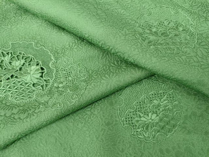 平和屋着物●中国三大刺繍　汕頭刺繍　スワトウ刺繍　総刺繍　無地絵羽訪問着　薄緑色　正絹　逸品　AABL1079cs