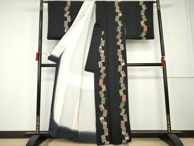 平和屋着物●上質な小紋　日本昔話　黒地　正絹　逸品　AABL1080cs