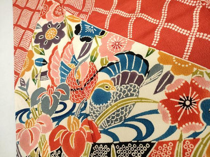 平和屋着物●紅型　振袖　鴛鴦吉祥花文　鬼しぼ縮緬　正絹　逸品　AABL1082cs