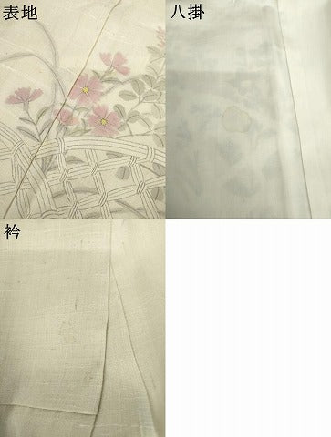 平和屋着物●生紬　訪問着　手描き　籬草花文　正絹　逸品　AABL1084cs