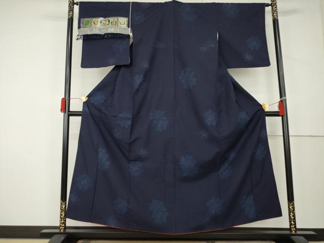 平和屋着物●結城紬　舞花文　証紙付き　正絹　逸品　AABL1088cs