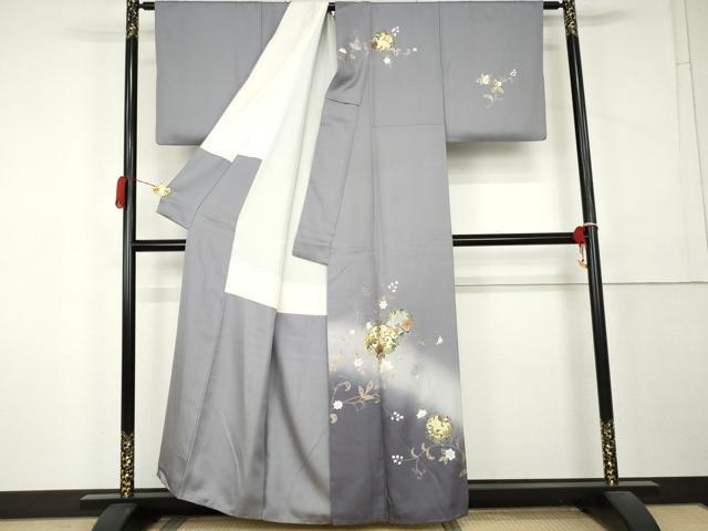 平和屋着物●訪問着　花唐草文　暈し染め　金銀彩　正絹　逸品　AABL1094cs