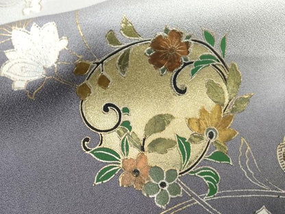 平和屋着物●訪問着　花唐草文　暈し染め　金銀彩　正絹　逸品　AABL1094cs
