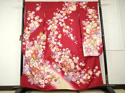 平和屋着物●豪華振袖　駒刺繍　舞桜　暈し染め　金彩　京都きもの友禅扱い　正絹　逸品　AABL1097cs