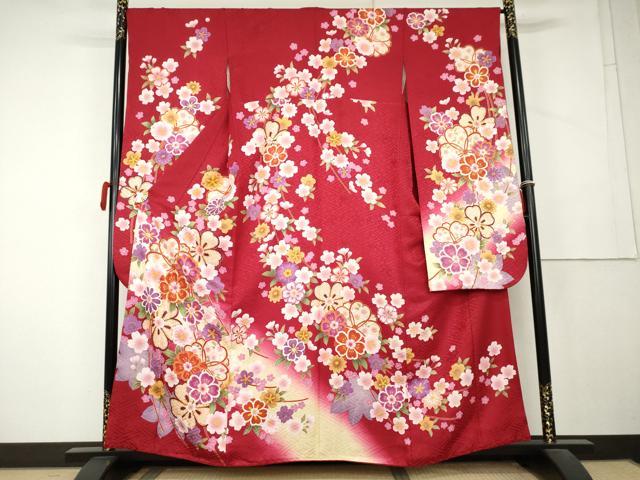 平和屋着物●豪華振袖　駒刺繍　舞桜　暈し染め　金彩　京都きもの友禅扱い　正絹　逸品　AABL1097cs