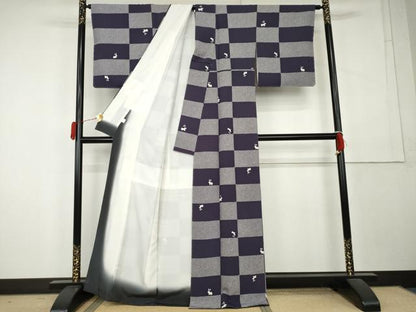 平和屋着物●上質な小紋　鹿の子市松に跳び兎　正絹　逸品　未使用　AABL1099cs