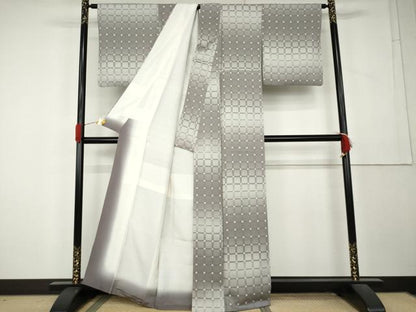 平和屋着物●上質な小紋　格子　暈し染め　正絹　逸品　AABL1103cs