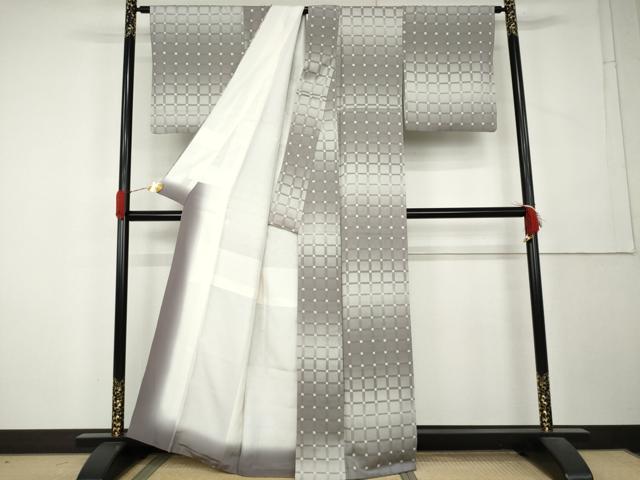 平和屋着物●上質な小紋　格子　暈し染め　正絹　逸品　AABL1103cs