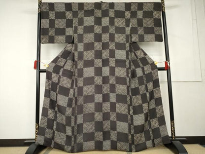 平和屋着物●上質な小紋　市松流水文　正絹　逸品　AABL1104cs