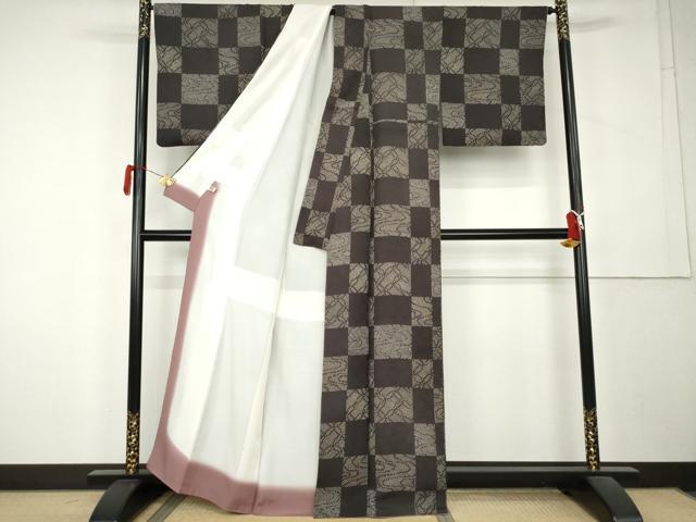 平和屋着物●上質な小紋　市松流水文　正絹　逸品　AABL1104cs