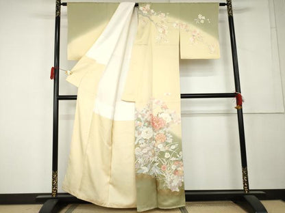 平和屋着物●訪問着　駒刺繍　枝花文　桜　暈し染め　金彩　正絹　逸品　AABL1108cs