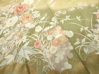 平和屋着物●訪問着　駒刺繍　枝花文　桜　暈し染め　金彩　正絹　逸品　AABL1108cs