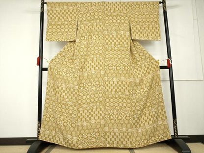 平和屋着物●上質な小紋　型染め　花唐草文　花兎　正絹　逸品　AABL1109cs