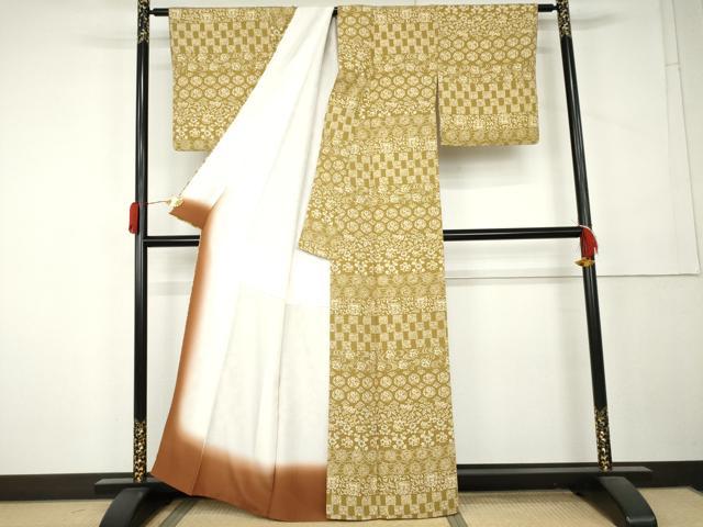 平和屋着物●上質な小紋　型染め　花唐草文　花兎　正絹　逸品　AABL1109cs