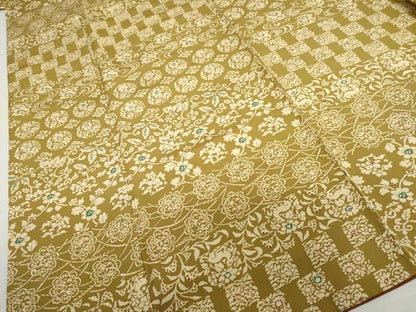平和屋着物●上質な小紋　型染め　花唐草文　花兎　正絹　逸品　AABL1109cs
