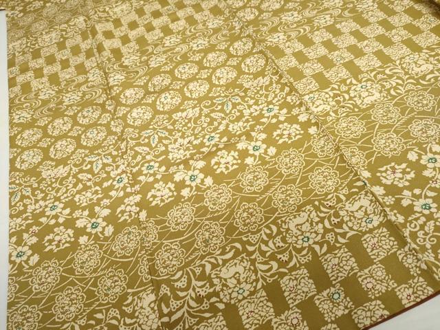 平和屋着物●上質な小紋　型染め　花唐草文　花兎　正絹　逸品　AABL1109cs