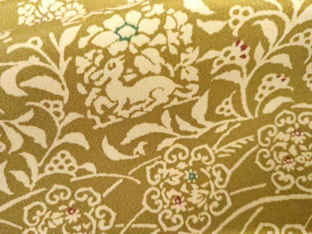 平和屋着物●上質な小紋　型染め　花唐草文　花兎　正絹　逸品　AABL1109cs