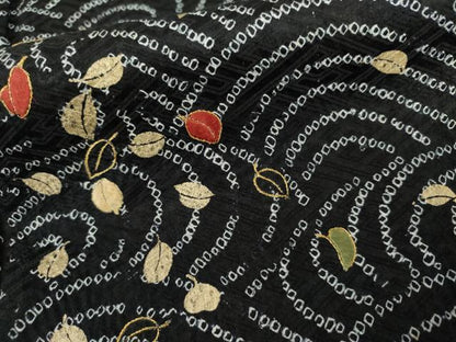 平和屋着物●訪問着　総絞り　刺繍　流水舞葉文　黒地　金糸　金彩　正絹　逸品　AABL1112cs