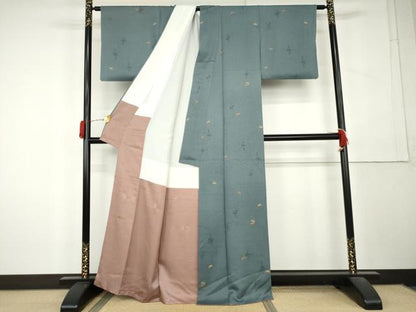 平和屋着物●上質な小紋　笹竹文　金彩　正絹　逸品　AABL1113cs
