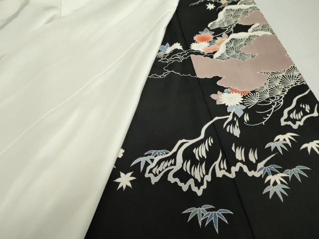 平和屋着物●豪華黒留袖　友禅　刺繍　立波風景文　金糸　正絹　逸品　AABL1114cs