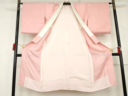 平和屋着物●長襦袢　無双仕立て　松皮菱地紋　鴇色　正絹　逸品　AABL1116cs