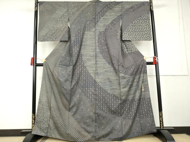 平和屋着物●藍染工房・こんや　全国阿波藍染染織作家協会会員　松本輝夫　本場大島紬　染大島　吉祥花文　正絹　逸品　AABL1118cs