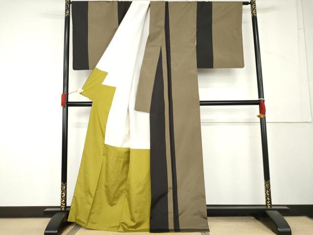 平和屋着物●本場縞大島紬　間道　正絹　逸品　AABL1122cs