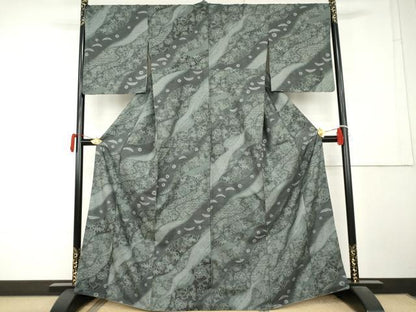 平和屋着物●上質な小紋　紬地　絞り　鳳凰道長更紗花文　正絹　逸品　AABL1123cs