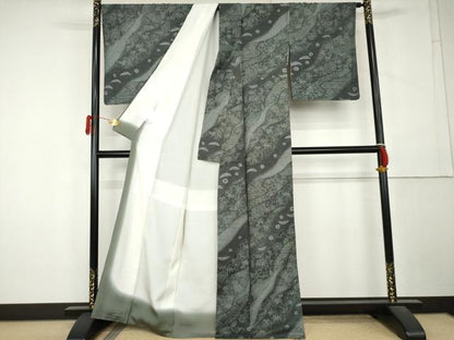 平和屋着物●上質な小紋　紬地　絞り　鳳凰道長更紗花文　正絹　逸品　AABL1123cs