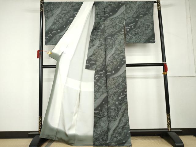 平和屋着物●上質な小紋　紬地　絞り　鳳凰道長更紗花文　正絹　逸品　AABL1123cs