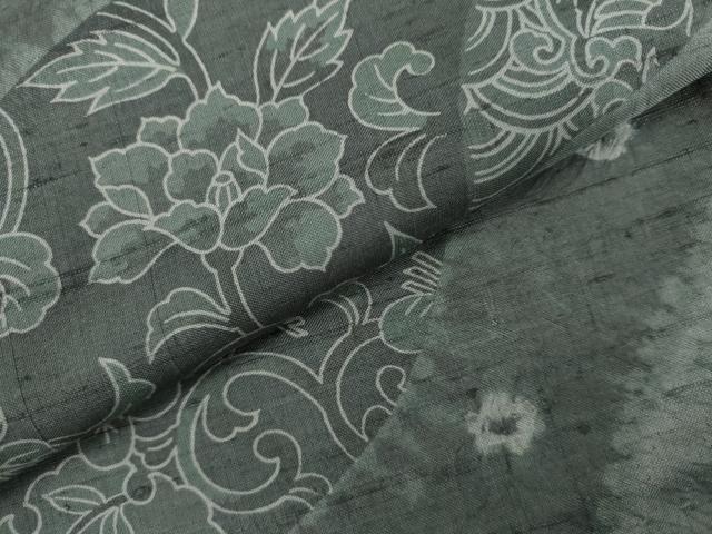 平和屋着物●上質な小紋　紬地　絞り　鳳凰道長更紗花文　正絹　逸品　AABL1123cs