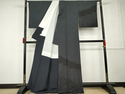 平和屋着物●塩沢物語　訪問着　お召　枝葉文　証紙付き　正絹　逸品　AABL1124cs