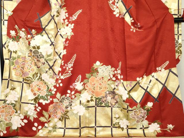 平和屋着物●豪華振袖　駒刺繍　枝花文　金彩　ロング丈　正絹　逸品　AABL1127cs