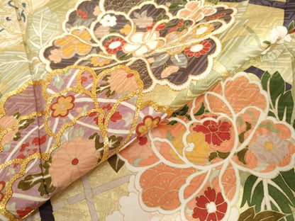平和屋着物●豪華振袖　駒刺繍　枝花文　金彩　ロング丈　正絹　逸品　AABL1127cs