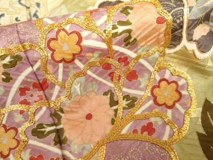 平和屋着物●豪華振袖　駒刺繍　枝花文　金彩　ロング丈　正絹　逸品　AABL1127cs
