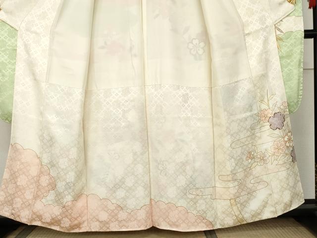 平和屋着物●豪華振袖　駒刺繍　扇面花文　金彩　正絹　逸品　AABL1128cs