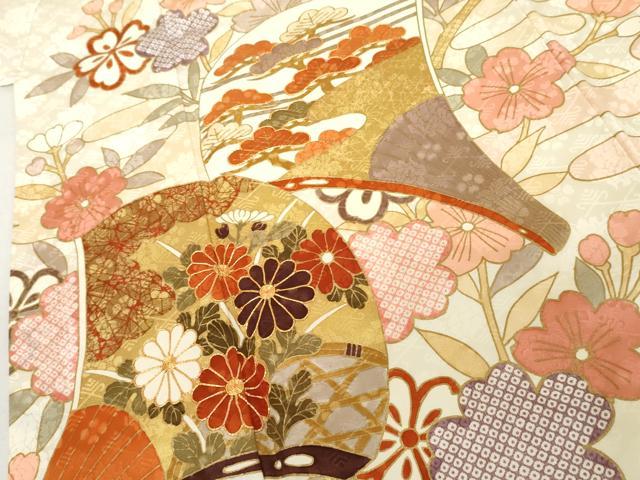 平和屋着物●豪華振袖　駒刺繍　扇面花文　金彩　正絹　逸品　AABL1128cs