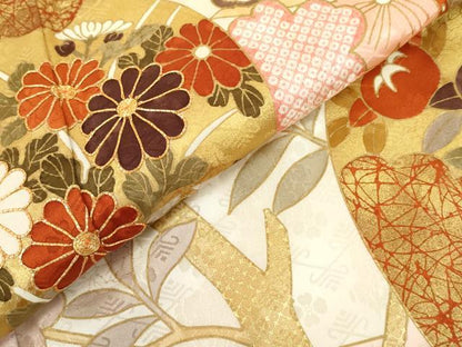 平和屋着物●豪華振袖　駒刺繍　扇面花文　金彩　正絹　逸品　AABL1128cs