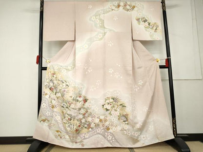平和屋着物●訪問着　御所車雪輪飛鶴花文　暈し染め　金彩　正絹　逸品　AABL1129cs