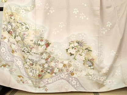 平和屋着物●訪問着　御所車雪輪飛鶴花文　暈し染め　金彩　正絹　逸品　AABL1129cs