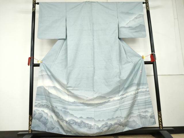 平和屋着物●石川県指定無形文化財　牛首紬　白山工房　手織り　訪問着　作家物　遠山風景文　正絹　逸品　AABL1133cs