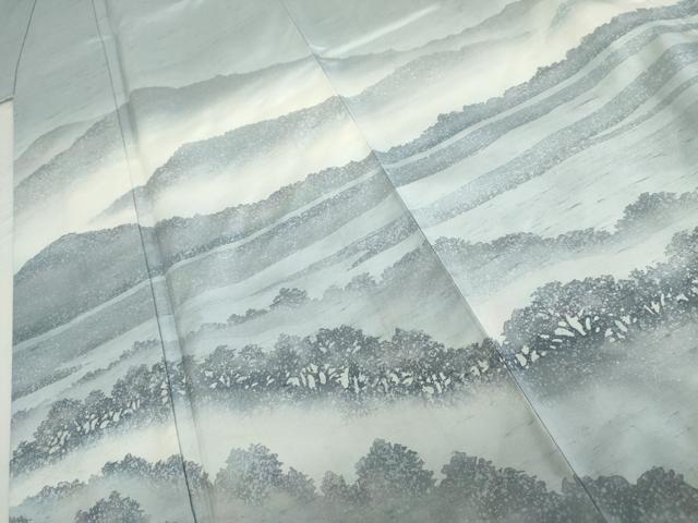 平和屋着物●石川県指定無形文化財　牛首紬　白山工房　手織り　訪問着　作家物　遠山風景文　正絹　逸品　AABL1133cs