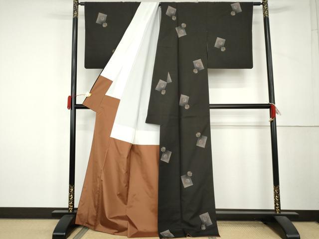 平和屋着物●本場大島紬　地空き　9マルキ　花鈴文　黒地　正絹　逸品　AABL1142cs