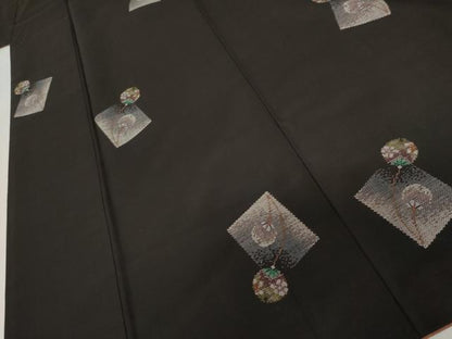 平和屋着物●本場大島紬　地空き　9マルキ　花鈴文　黒地　正絹　逸品　AABL1142cs