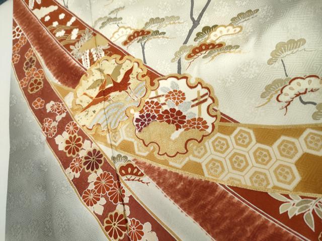 平和屋着物●訪問着　駒刺繍　蔓帯雪輪飛鶴花文　暈し染め　金彩　ロング丈　正絹　逸品　AABL1144cs